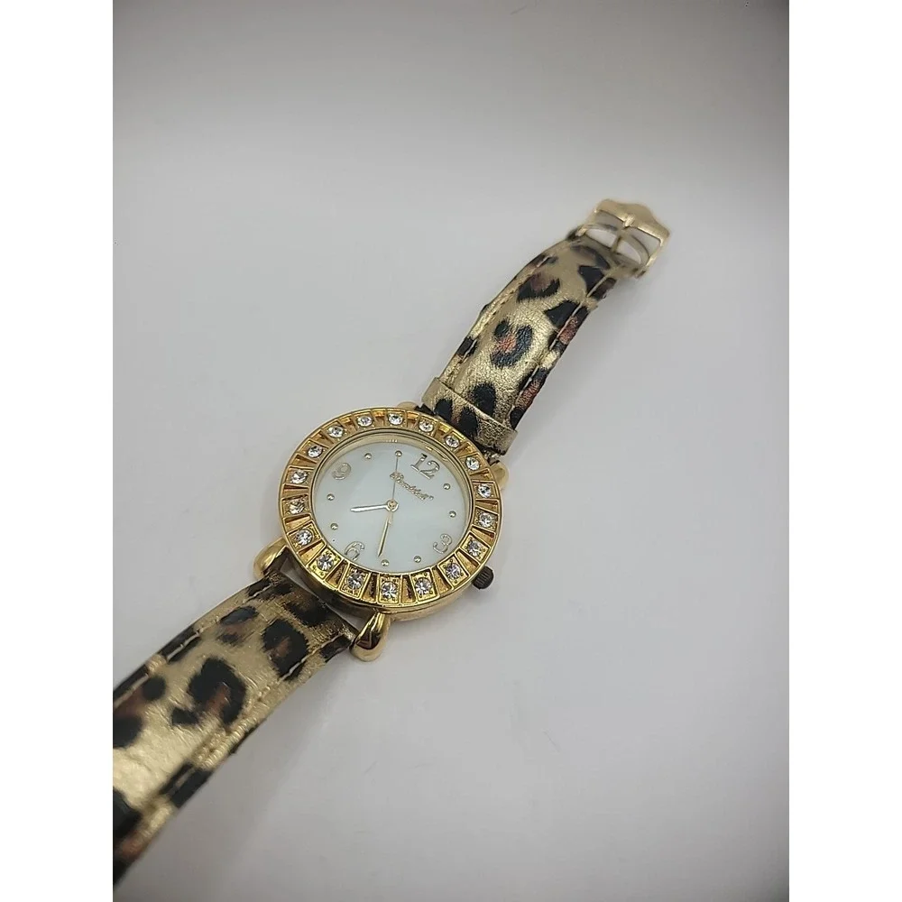 Vintage Bombshell Wristwatch Watch Leopard Print Strap Rhinestones Jewelry